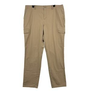 Lands End Pant Size 18 Tan High Rise Utility Straight Leg Pockets Cotton Stretch